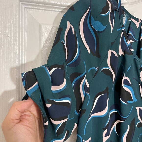 NWT ANN TAYLOR FACTORY Petite Teal Button Down Floral Top | size Small Petite - Picture 5 of 7